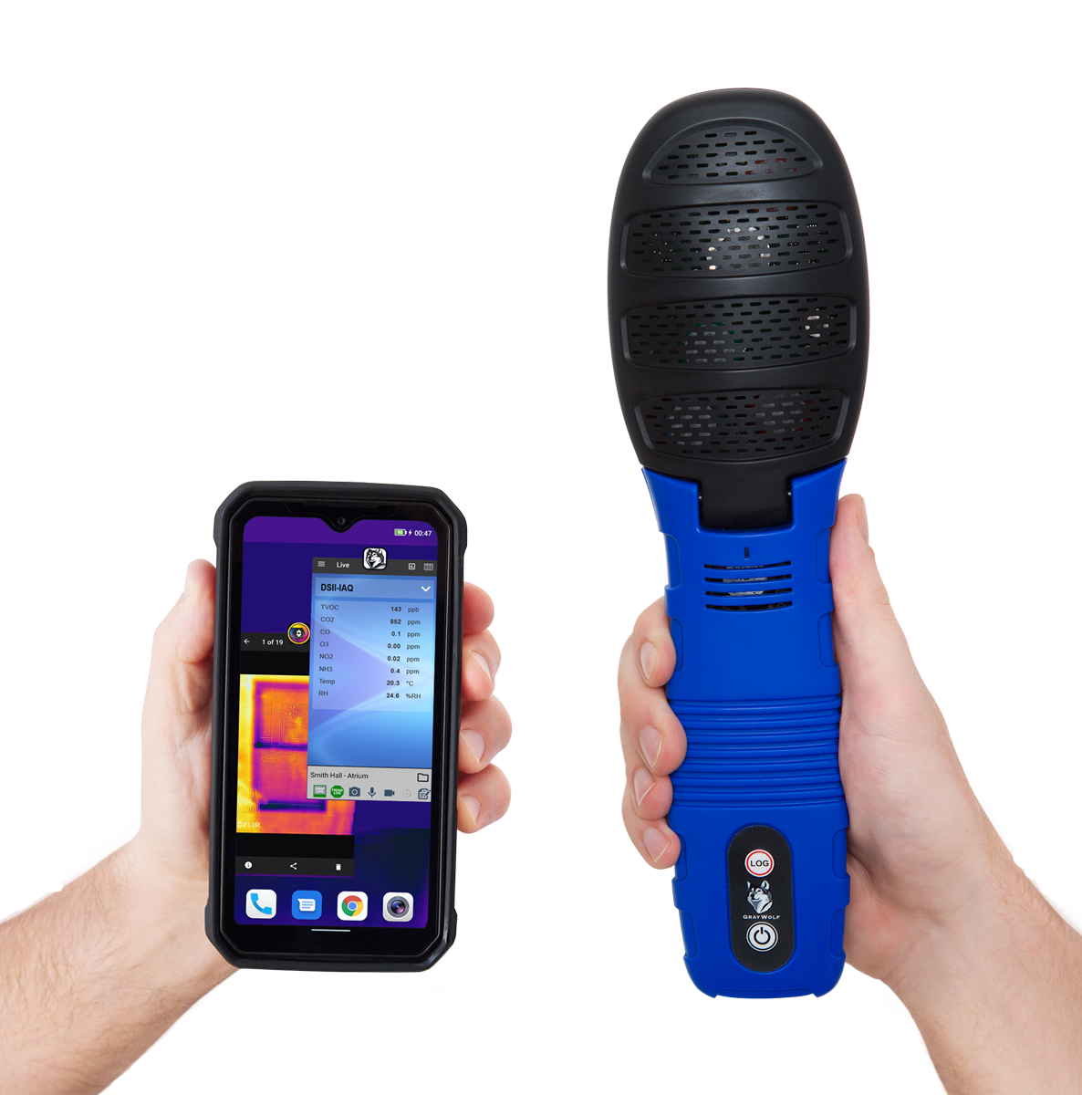 DirectSense II Probe shown with rugged Android device